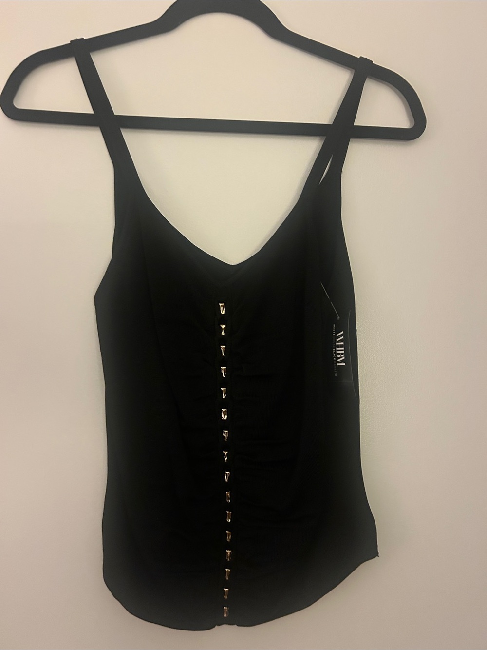 White House Black Market Black V-Neck Tank with Center Button Detail